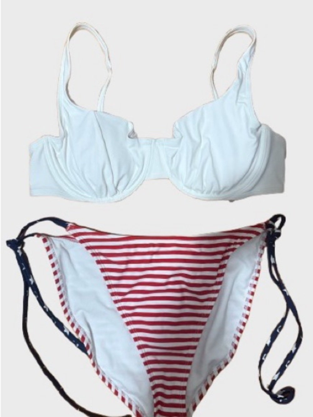White Underwire Bikini Top with Red & White Striped Tie-Side Bottoms